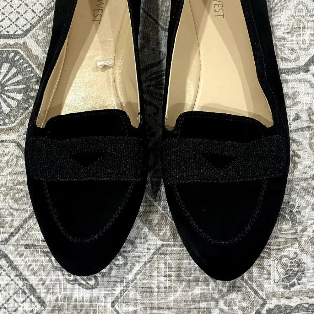 Nine West Black Suede Zappoli Loafer Ballet Flats Comfort Classic Size 8.5 M